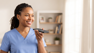 Caregiver using voice-to-text for care documentation