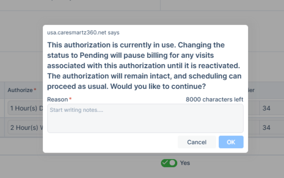 Pause billing for client authorizations while keeping scheduling and EVV active in the Agency Portal