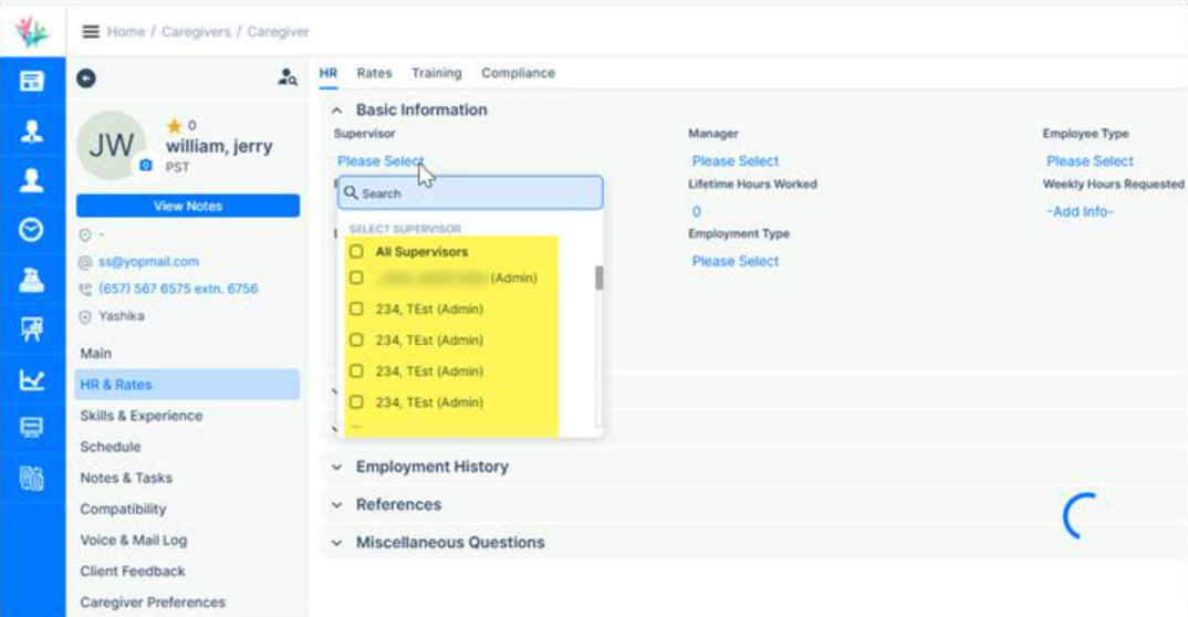 Caregiver Profile updated to select multiple Managers in the Agency Portal