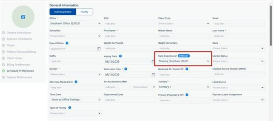 Automatically assign Care Coordinators by client territory and office in the Agency Portal