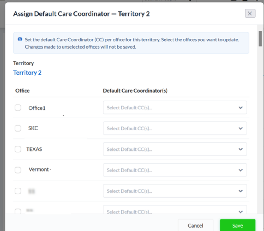 Set default Care Coordinators by territory and office in the Agency Portal