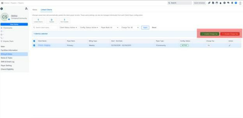 New bulk option to enable or disable tax for linked clients in the Payer Profile