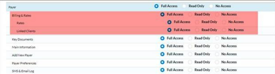 Payer Profile updated with access permissions for Linked Clients and tax settings