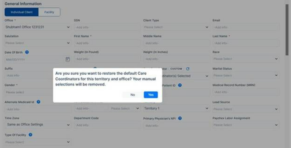 Restore default Care Coordinators by territory and office in the Agency Portal