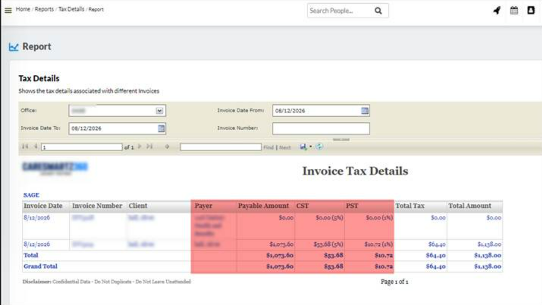 View payer, tax, and invoice totals in the updated Tax Details report in the Agency Portal