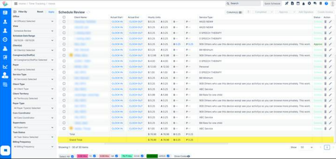 Time Tracking updated with grand totals for hours and amounts in the Agency Portal