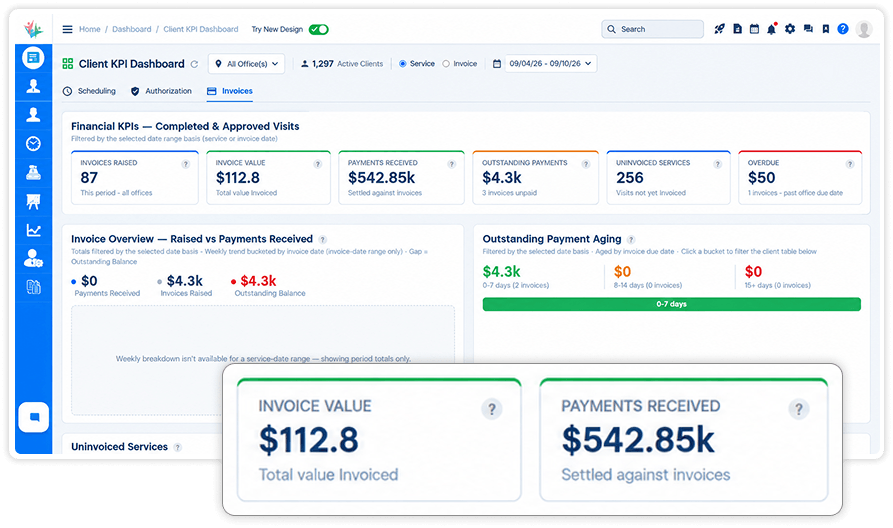 Home care Business Intelligence Software - Client KPI Dashboard